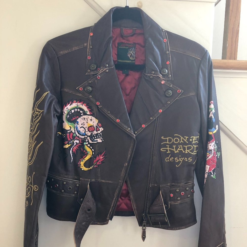 Authentic Ed Hardy leather biker jacket